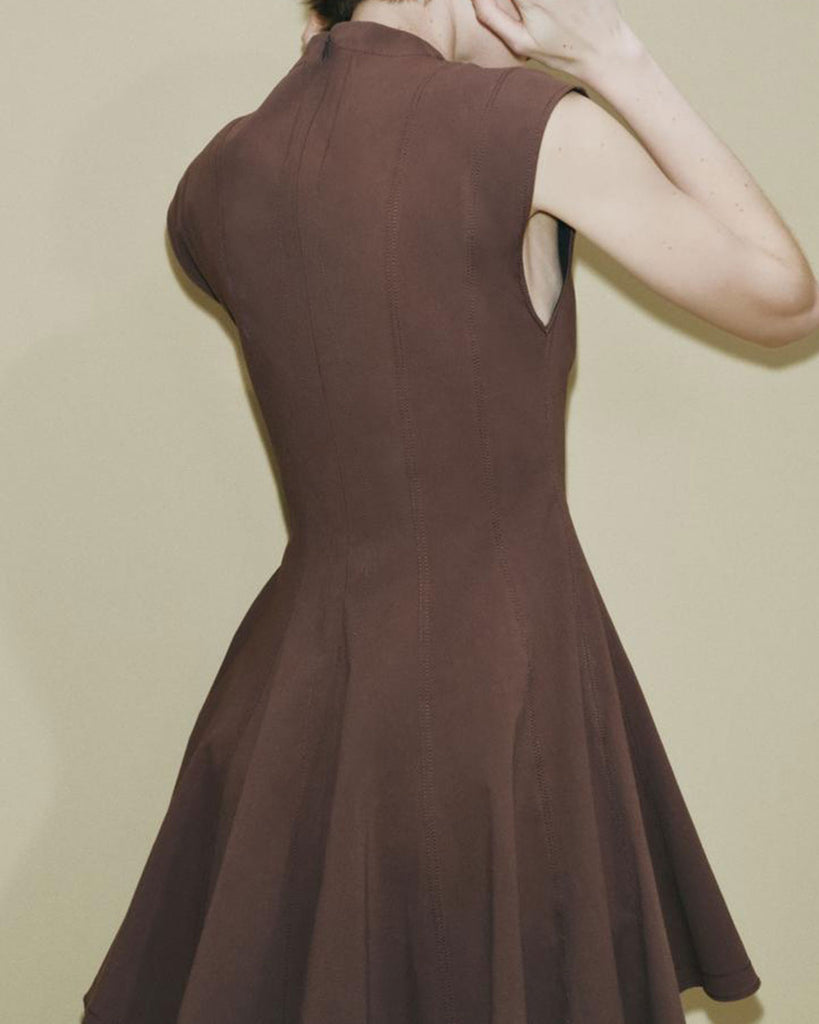 Brown Sleeveless A-Line Mini Dress