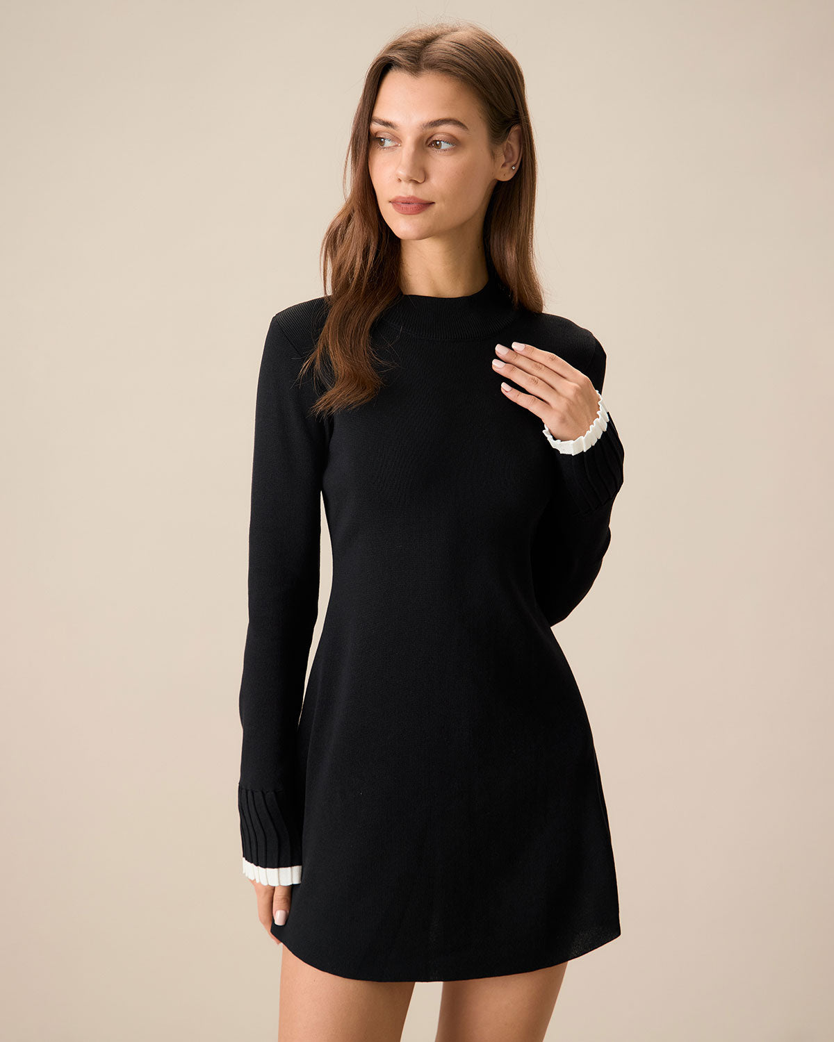 Contrasting Long Sleeve Sweater Mini Dress