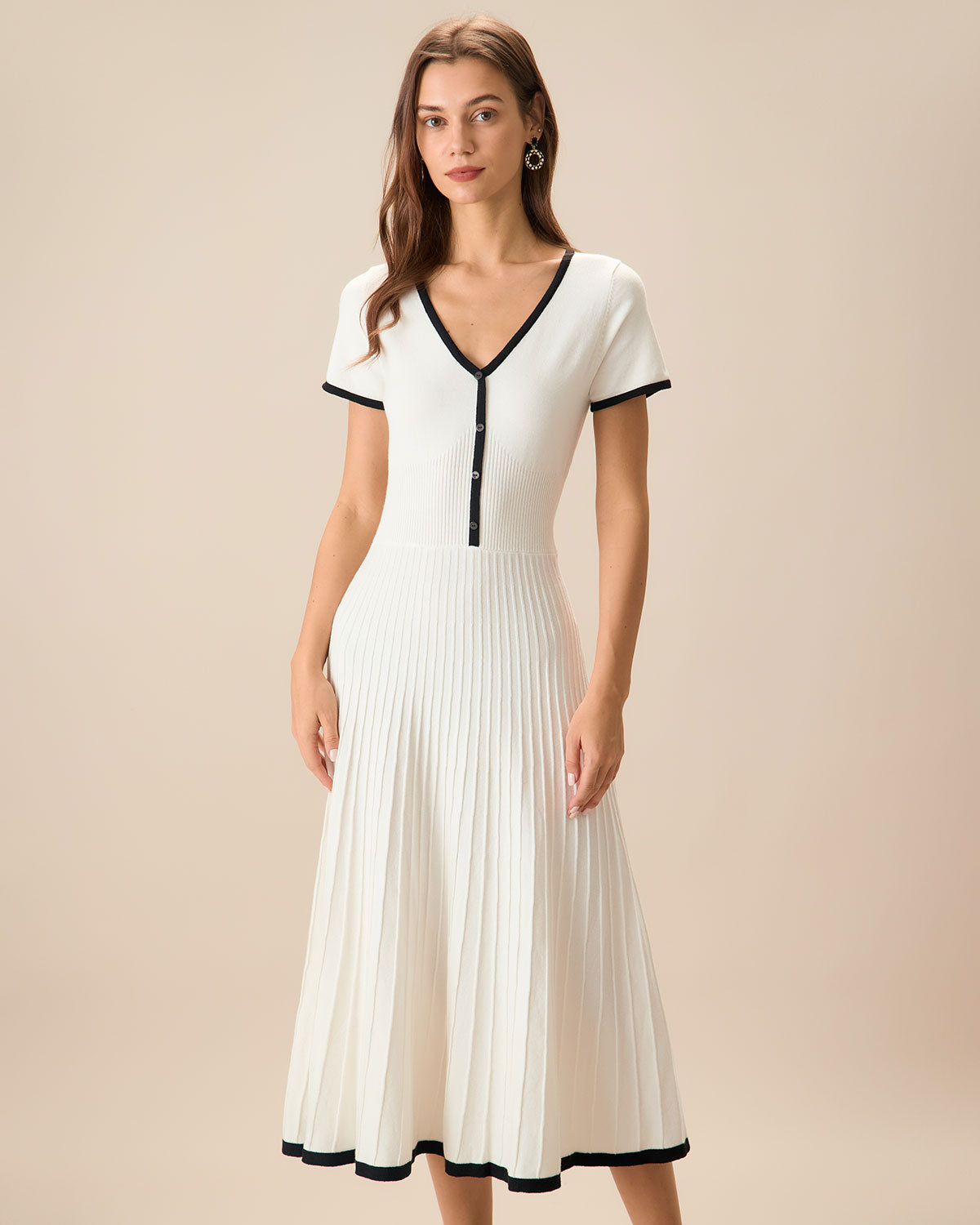 Women's White Contrasting Sweater Midi Dress & Reviews - White - Dresses | RIHOAS Women's White Contrasting Sweater Midi Dress & Reviews - White - Dresses | RIHOAS