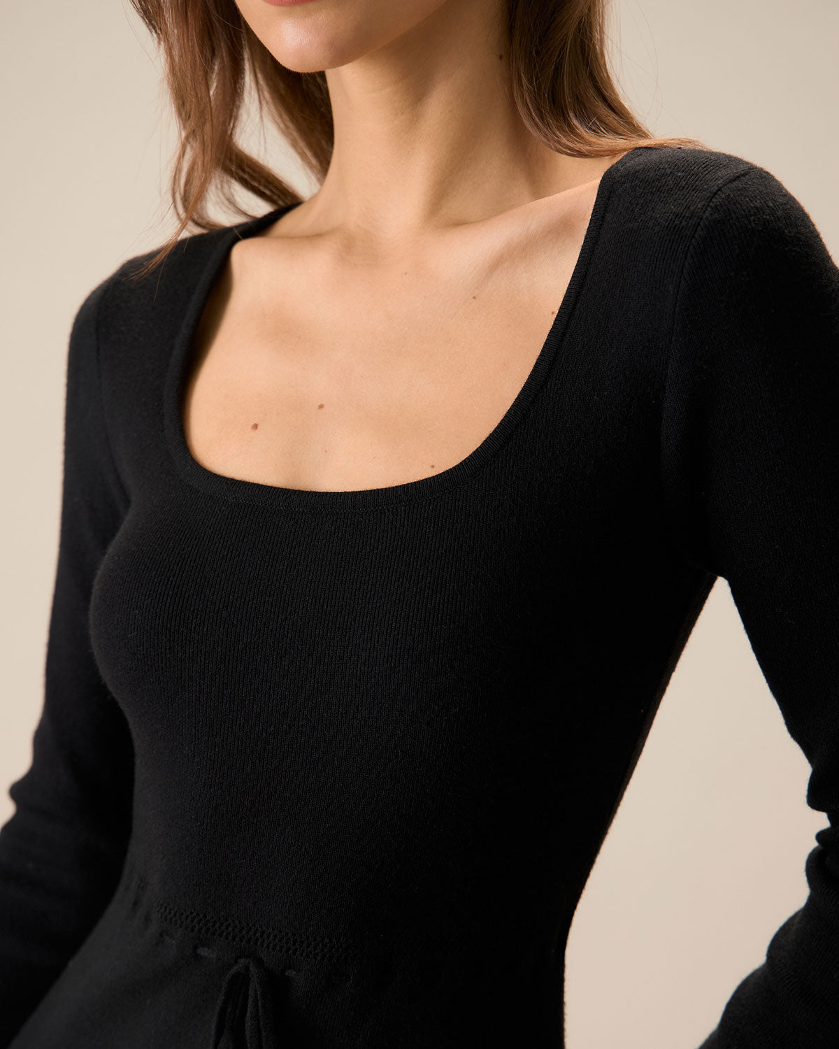 Women's Black Square Neck Mermaid Sweater Maxi Dress