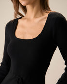 Women's Black Square Neck Mermaid Sweater Maxi Dress