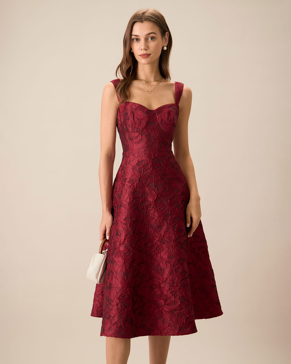 Sweetheart Neck Jacquard Midi Dress