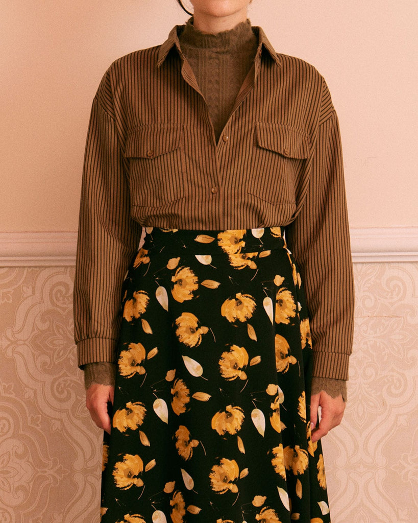 The Brown Striped Pocket Shirt Tops - RIHOAS