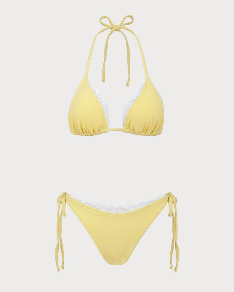 White Contrasting Lace Bikini Set