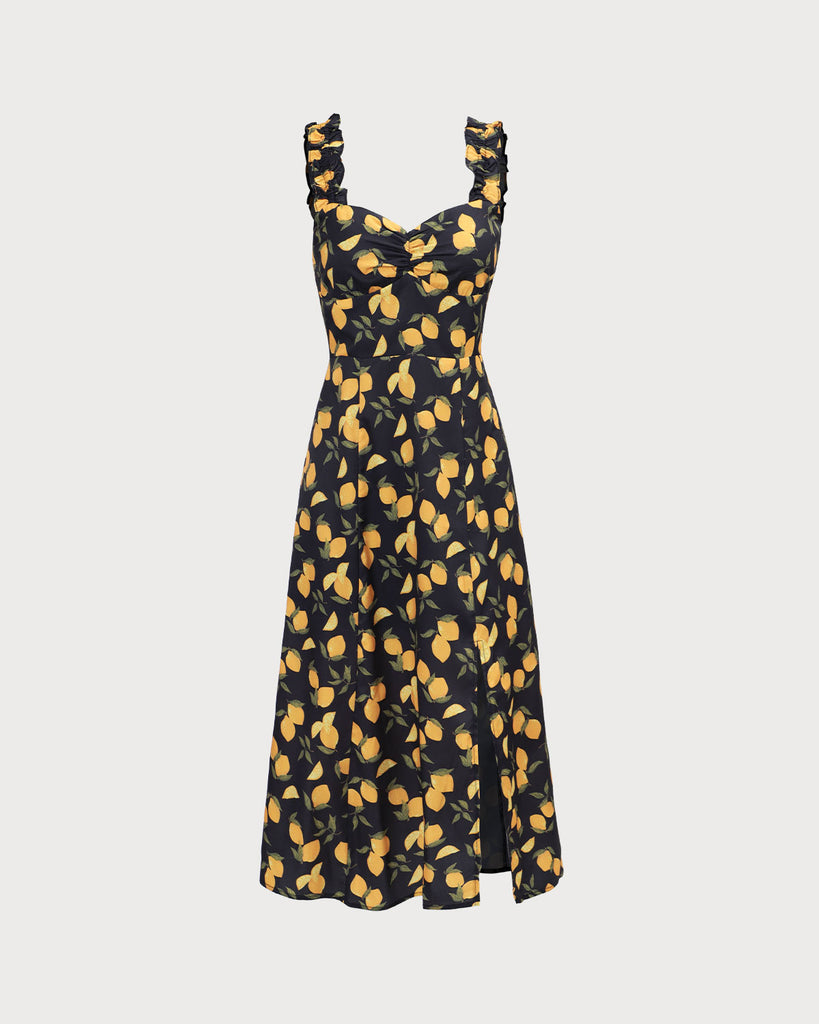 The Sweetheart Neck Lemon Midi Dress Dresses - RIHOAS