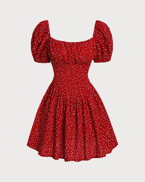 Red Polka Dot Square Neck Mini Dress & Reviews - Red - Dresses