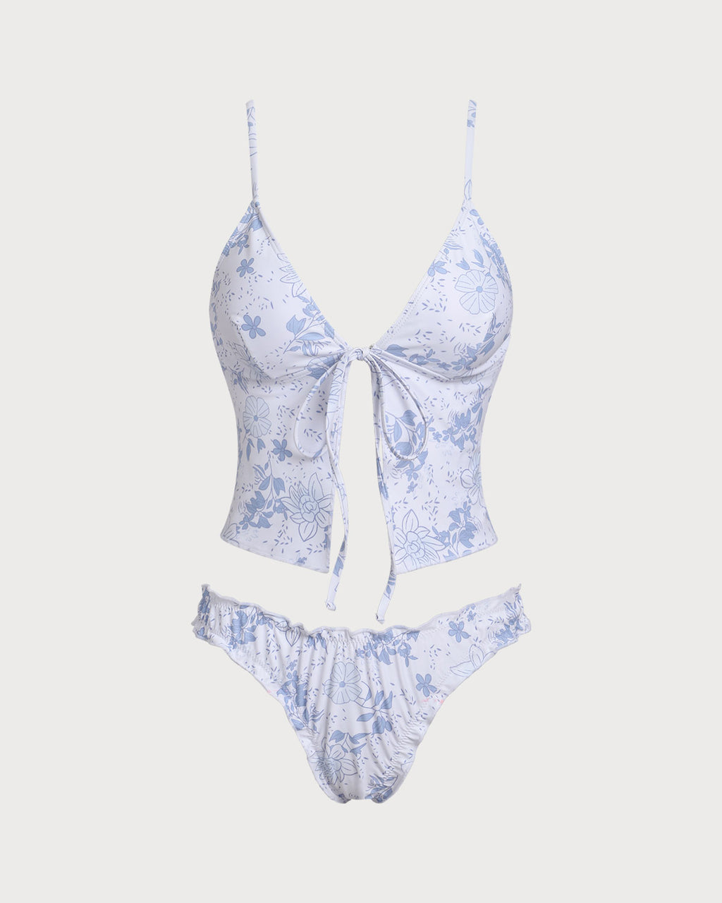 Blue Floral Tie Front Tankini Set