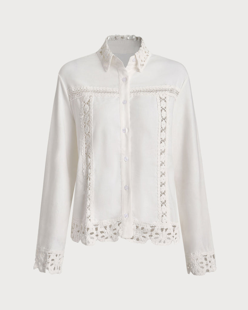 White Textured Crochet Shirt