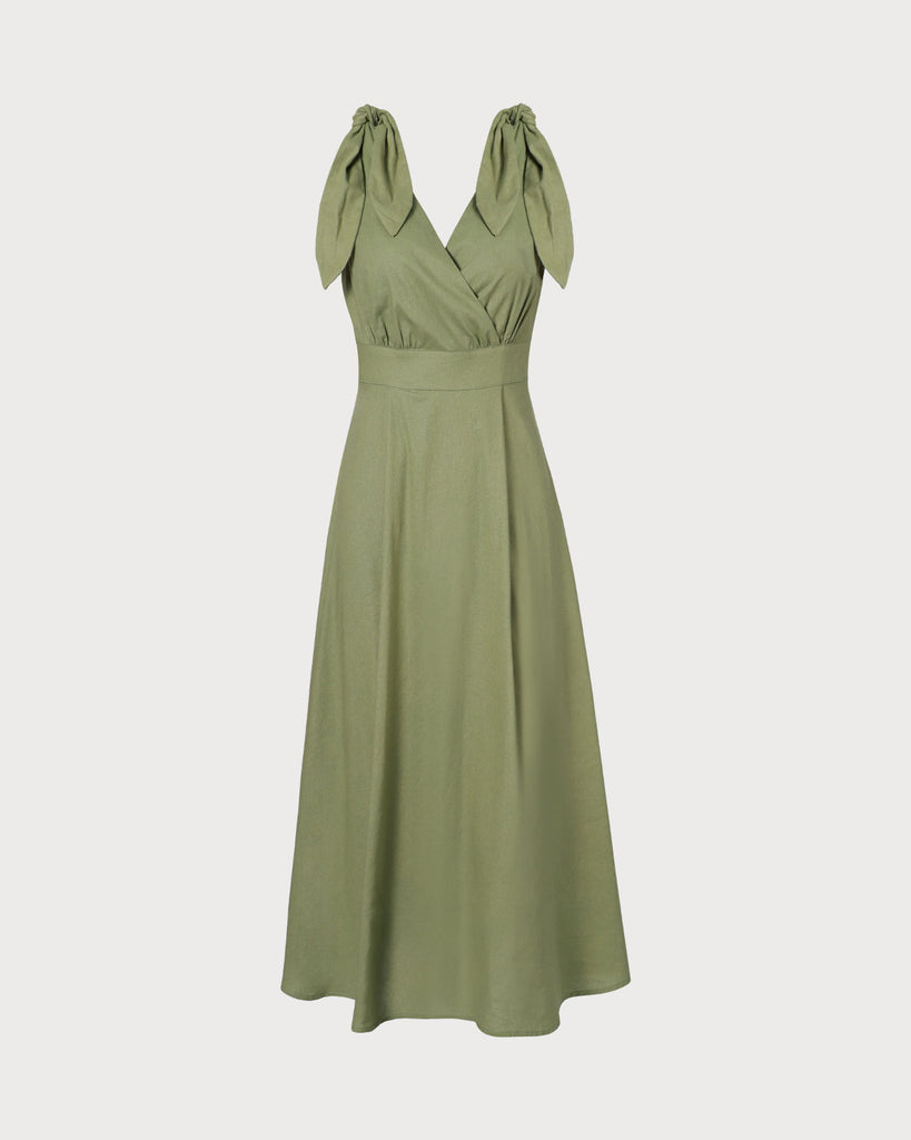 The Green Tie Strap Backless Midi Dress Dresses - RIHOAS