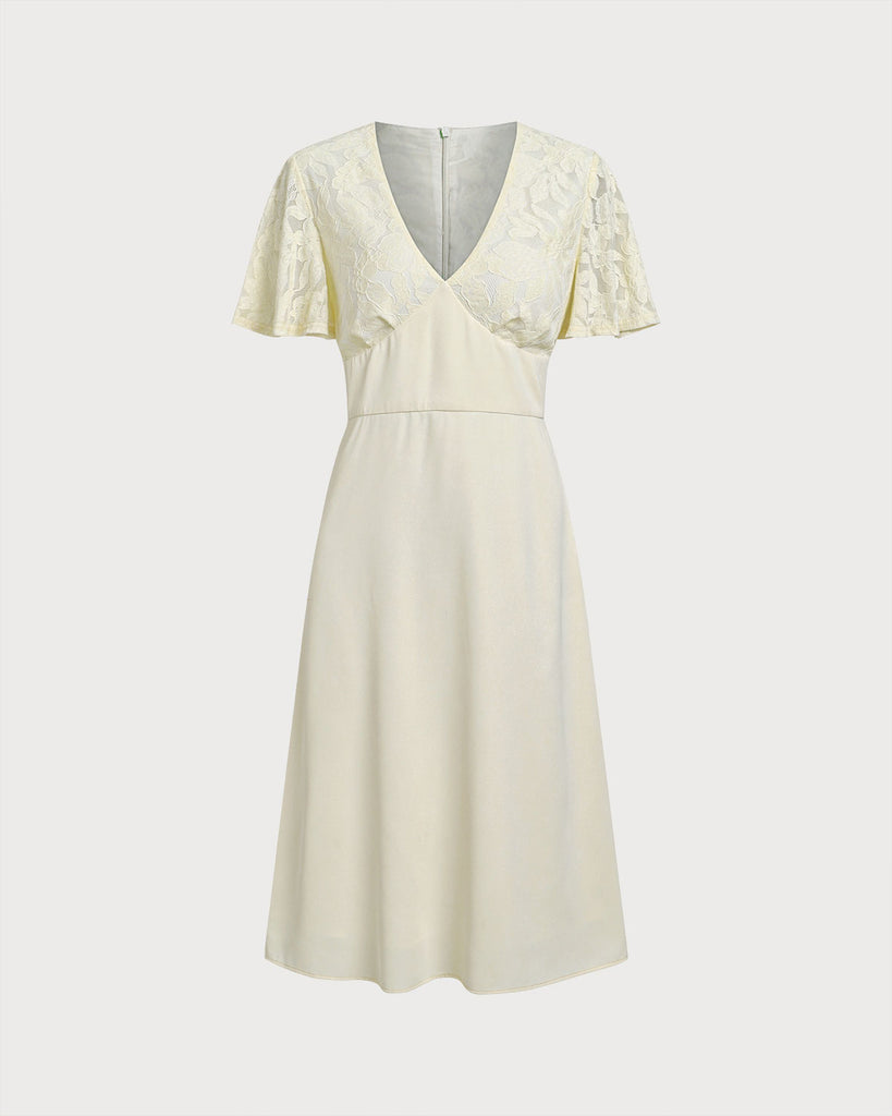 White Textured V-Neck Midi Dress
