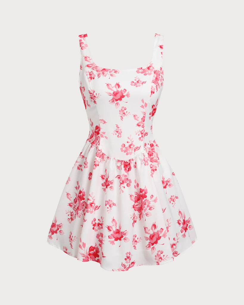 Pink Floral Ruched Mini Dress