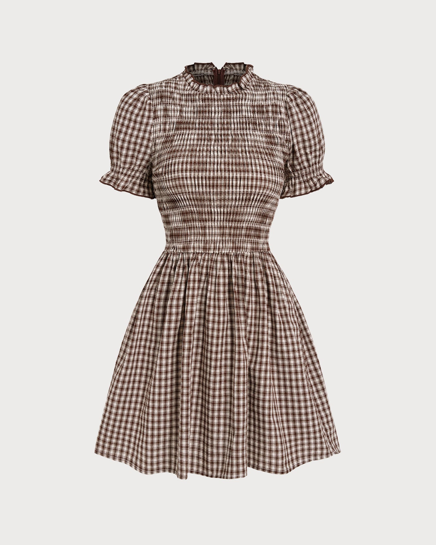 Coffee Gingham Puffed Sleeve Mini Dress & Reviews - Coffee - Dresses | RIHOAS Coffee Gingham Puffed Sleeve Mini Dress & Reviews - Coffee - Dresses | RIHOAS