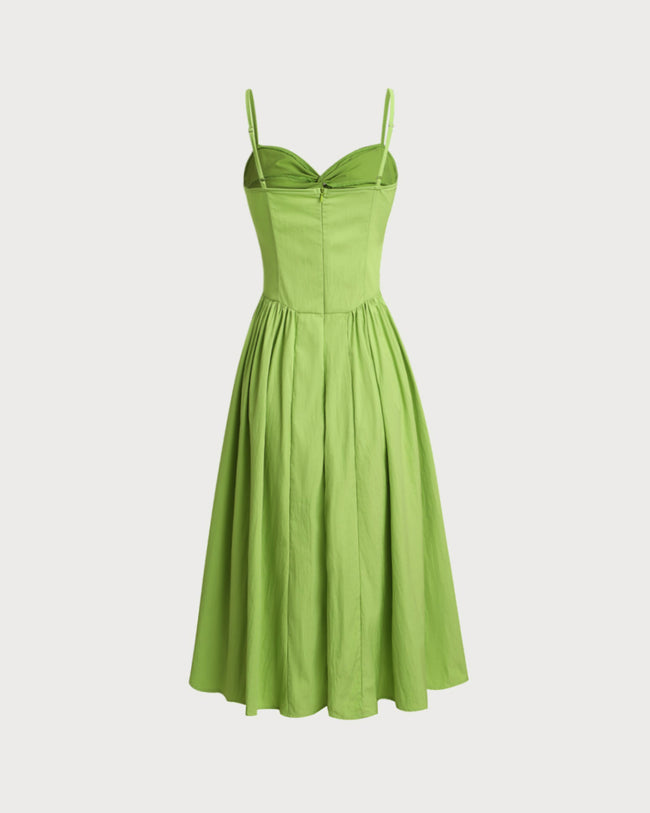 Green Sweetheart Neck Slip Midi Dress