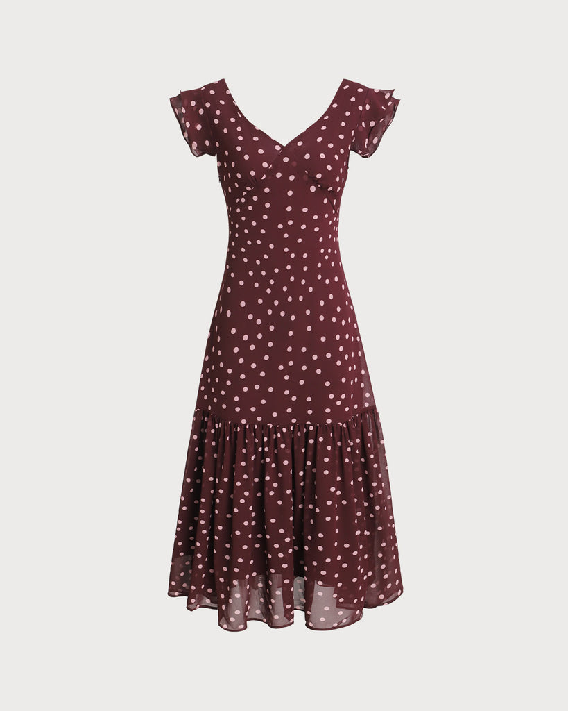 Purple Polka Dot V Neck Maxi Dress