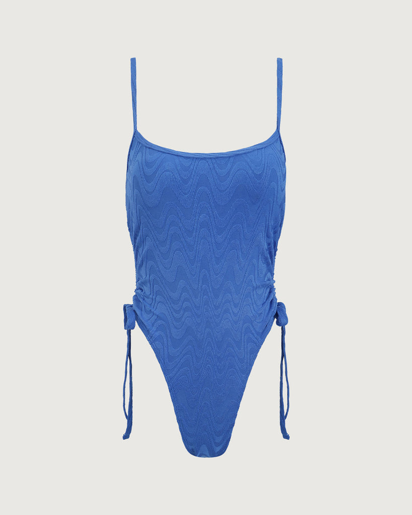 Blue Wave Textured Ruched One-Piece Swimsuit