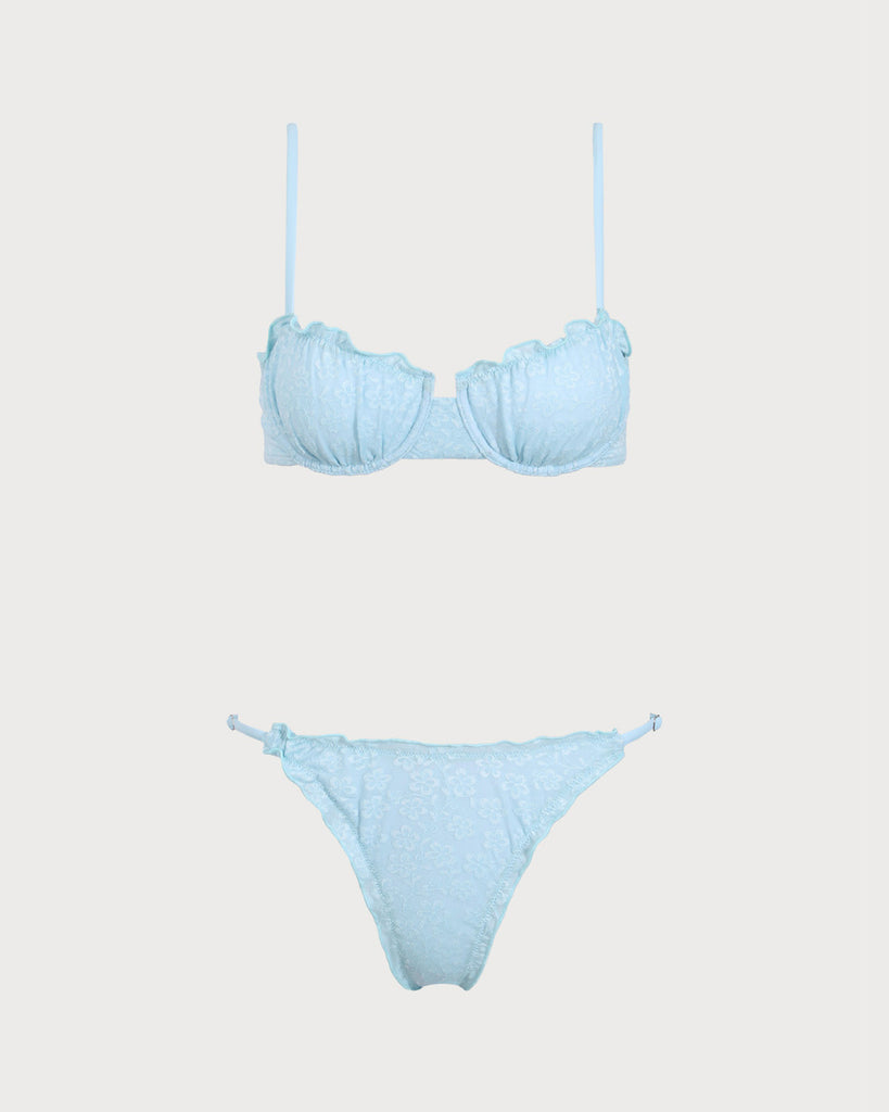 Blue Ruffle Floral Underwire Bikini Set