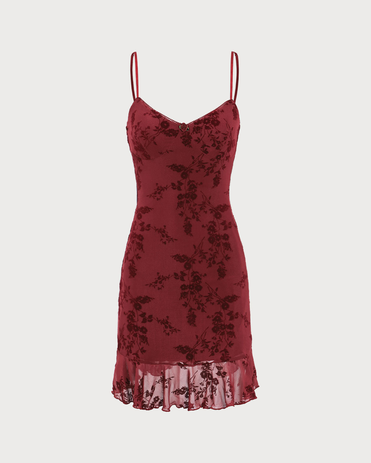 Red Floral Mesh Slip Mini Dress & Reviews - Wine Red - Dresses | RIHOAS Red Floral Mesh Slip Mini Dress & Reviews - Wine Red - Dresses | RIHOAS