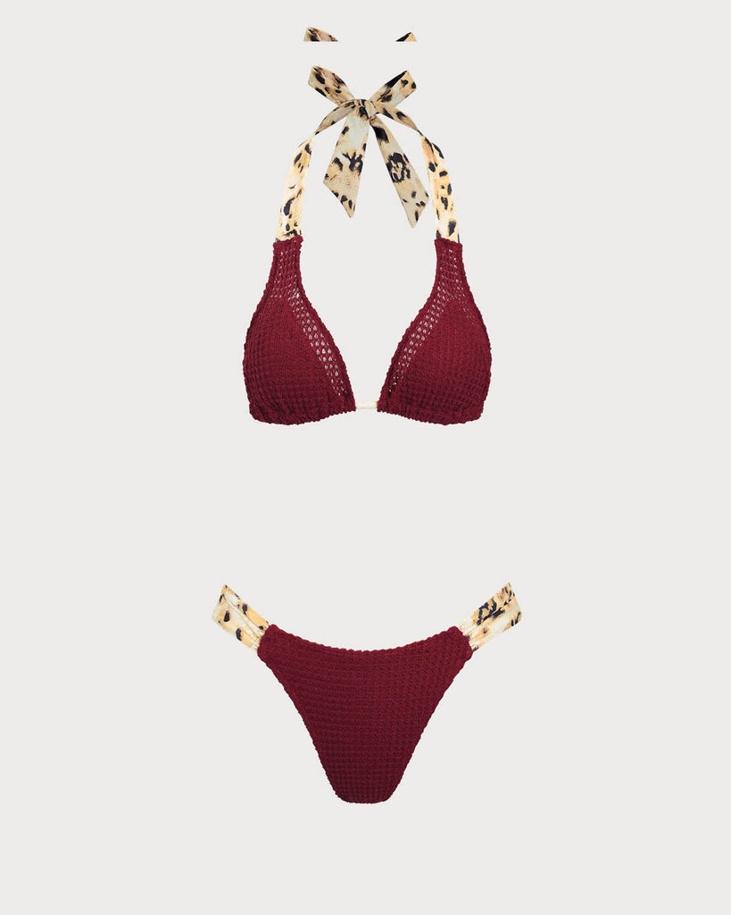 Burgundy Contrast Crochet Bikini Set