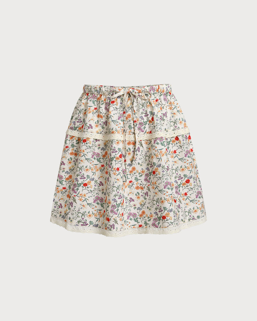 Floral Elastic Waist Ruched Mini Skirt