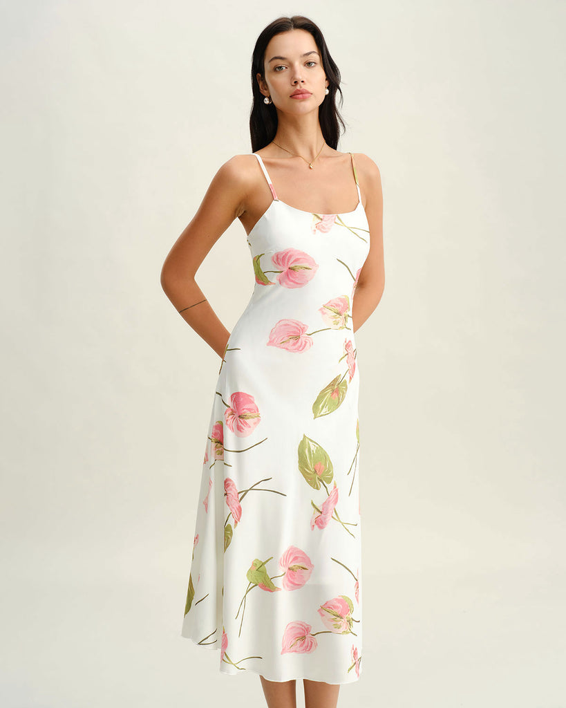 White Floral Slip Midi Dress