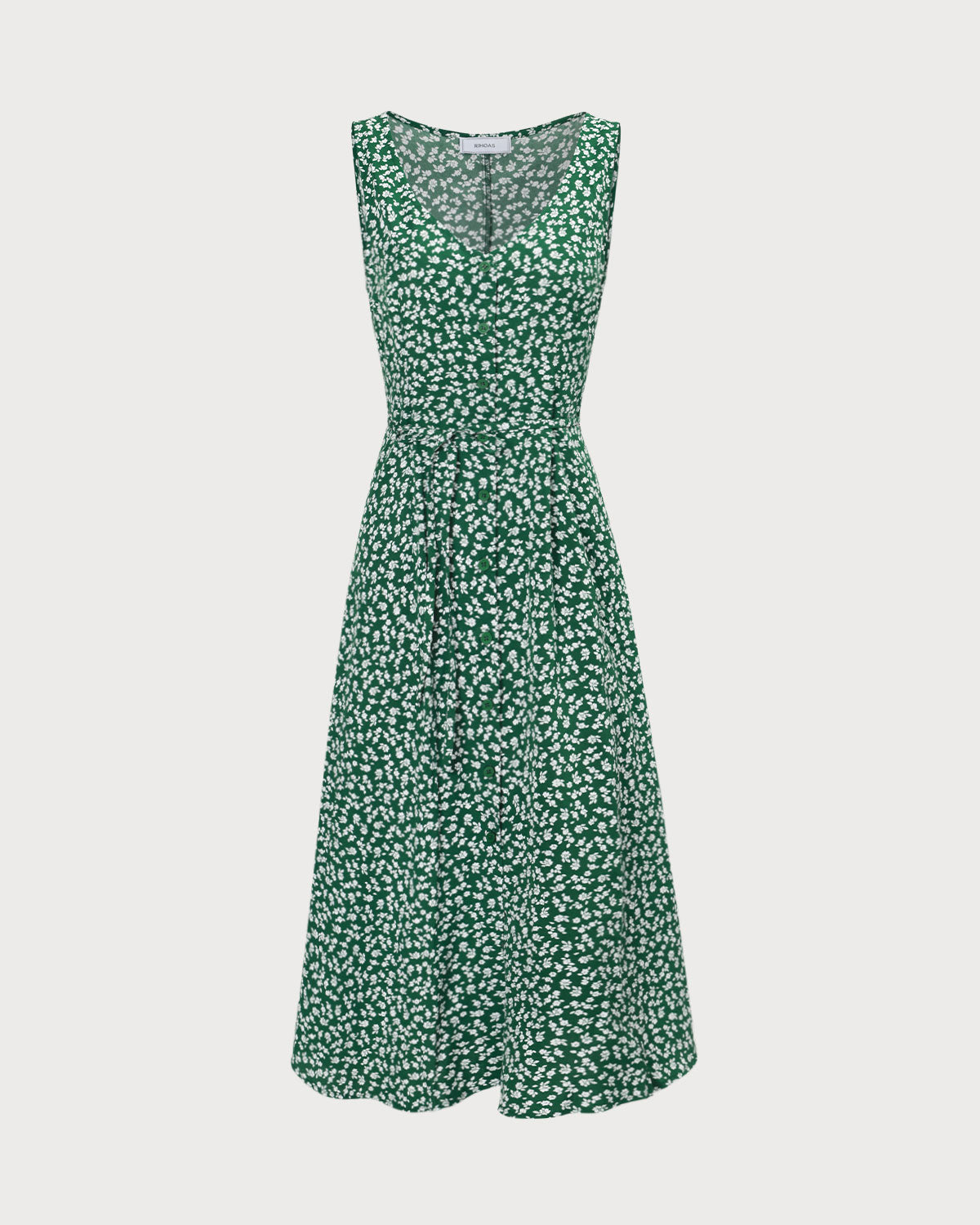 Rihoas French-Style Ditsy Floral Midi Dress | Sleeveless Button-Front with a Side Slit for Summer Vacation, Green / XS Rihoas French-Style Ditsy Floral Midi Dress | Sleeveless Button-Front with a Side Slit for Summer Vacation, Green / XS