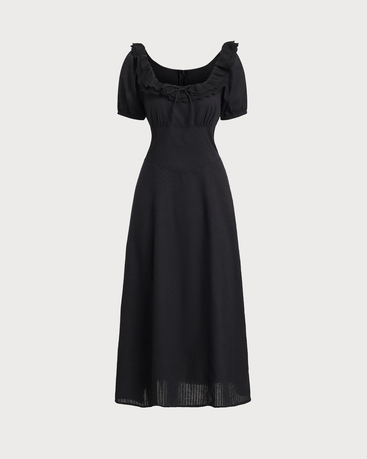 Black Embroidery Puffed Sleeve Maxi Dress