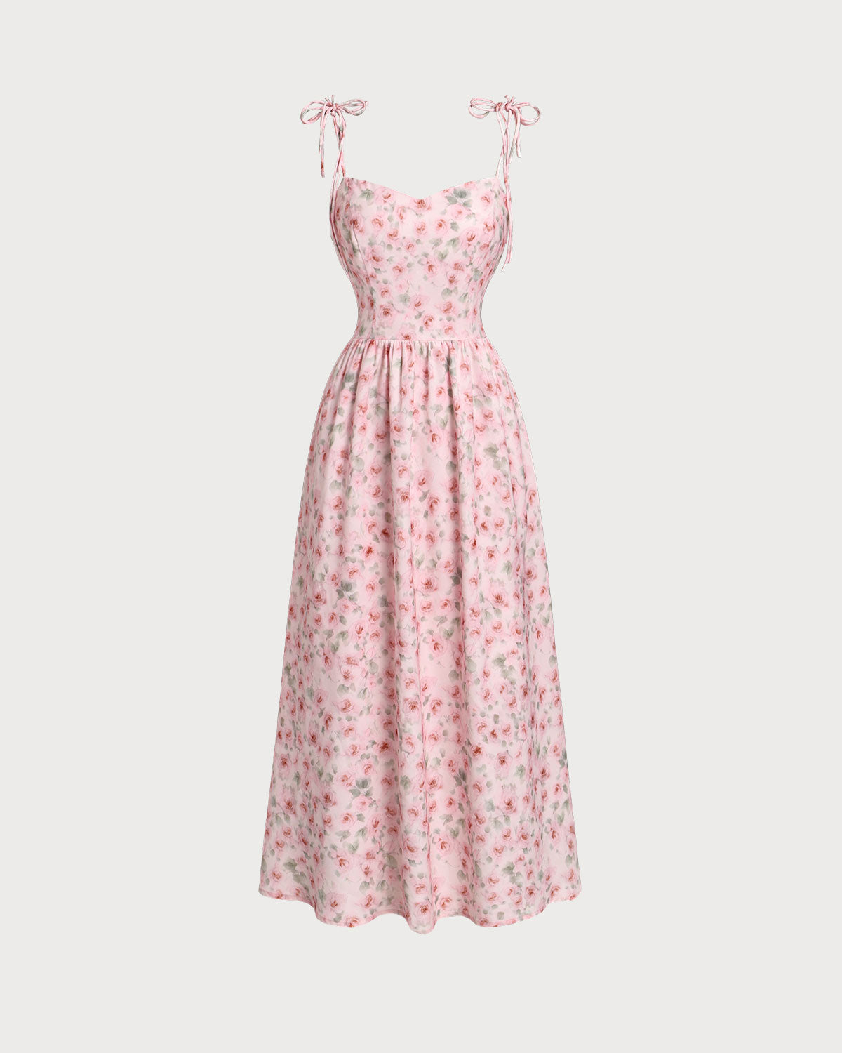 Pink Floral Shirred Slip Midi Dress