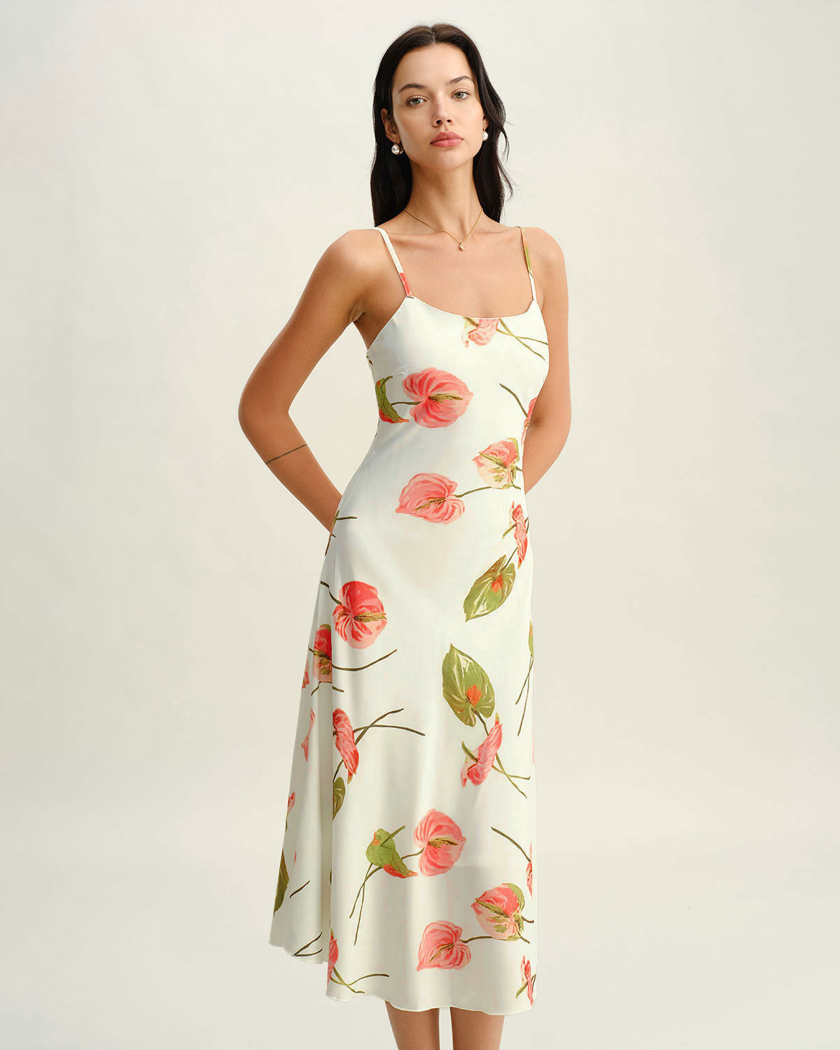White Floral Slip Midi Dress & Reviews - White