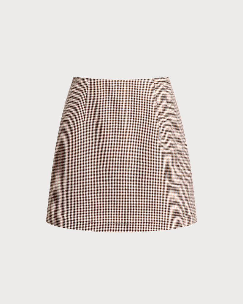 Brown Plaid Straight Mini Skirt