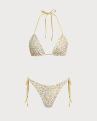 Yellow Floral Triangle Bikini Set