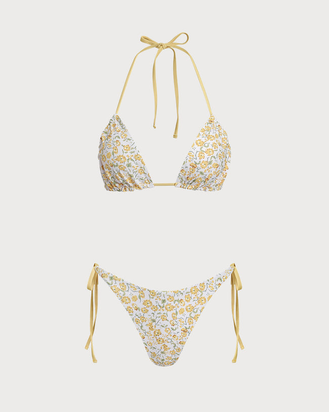 Yellow Floral Triangle Bikini Set