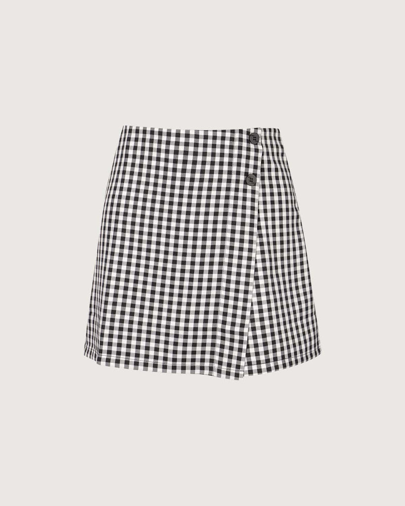 The Black Plaid Button Detail Skort Bottoms - RIHOAS