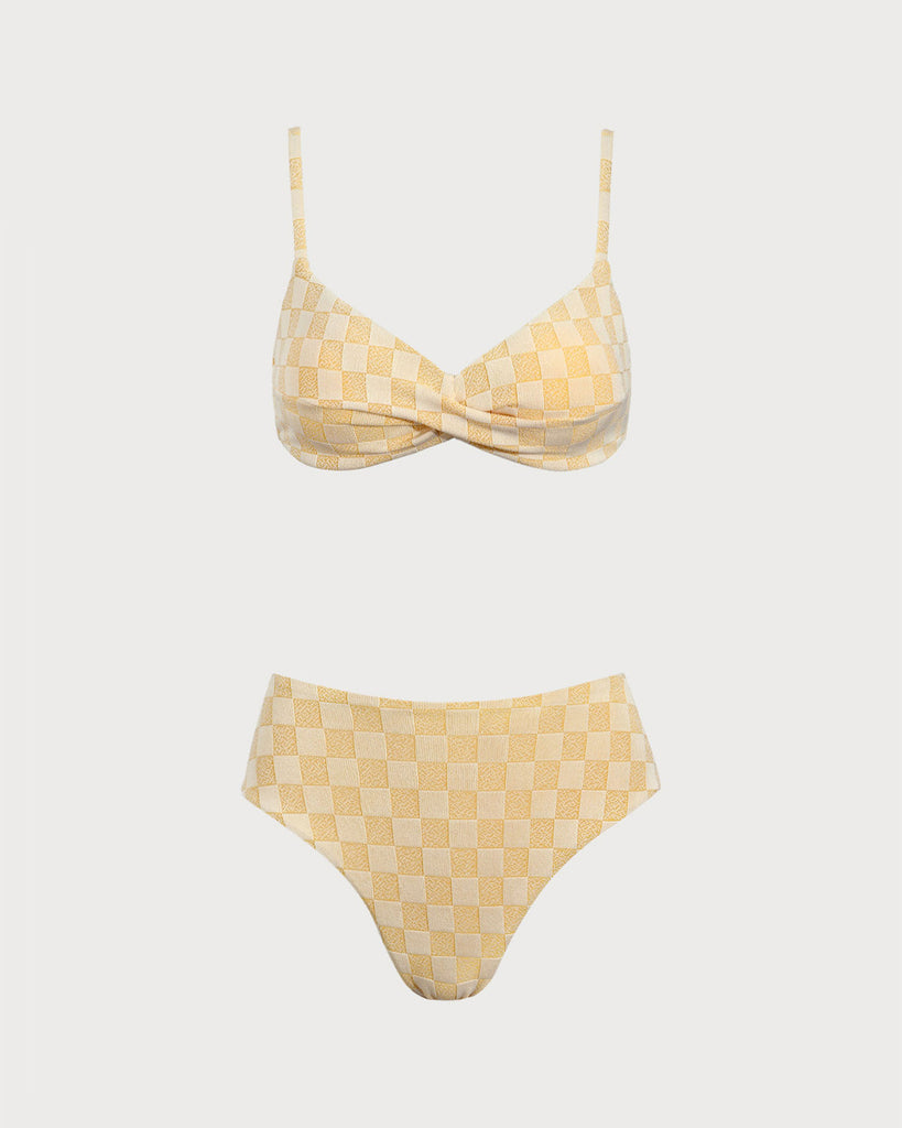 Yellow Plaid Bralette Bikini Set