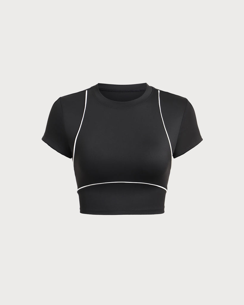 Black Round Neck Yoga Short Sleeve Top