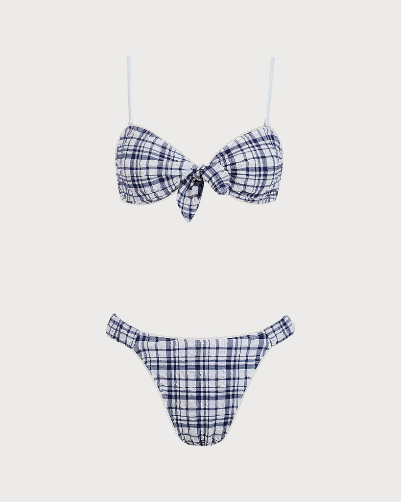 Blue Plaid Jacquard Bikini Set