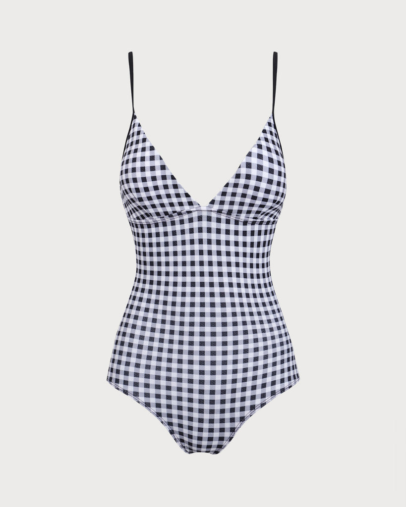 Black Plaid One-Piece Swimsuit
