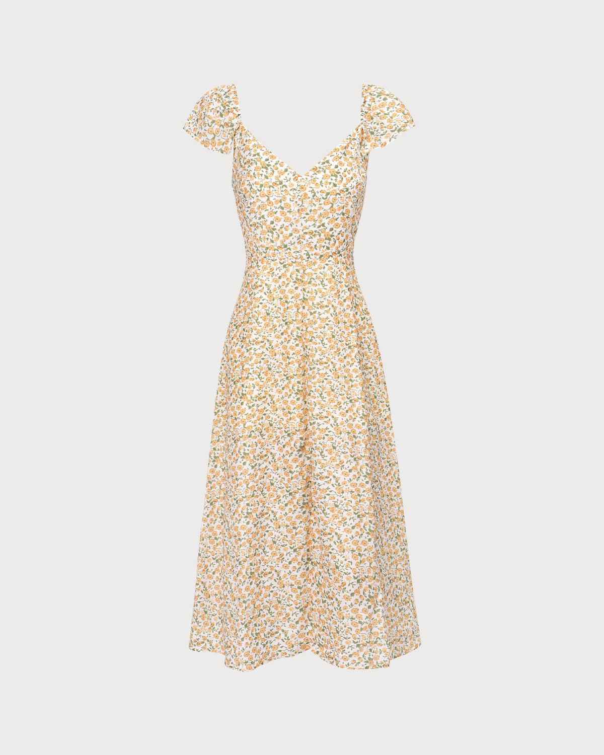 The Yellow V Neck Floral Slit Midi Dress & Reviews - Yellow - Dresses | RIHOAS The Yellow V Neck Floral Slit Midi Dress & Reviews - Yellow - Dresses | RIHOAS