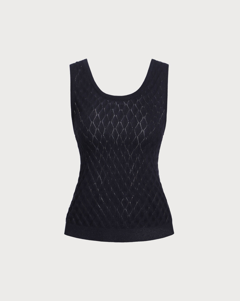 Blue Textured Crochet Tank Top