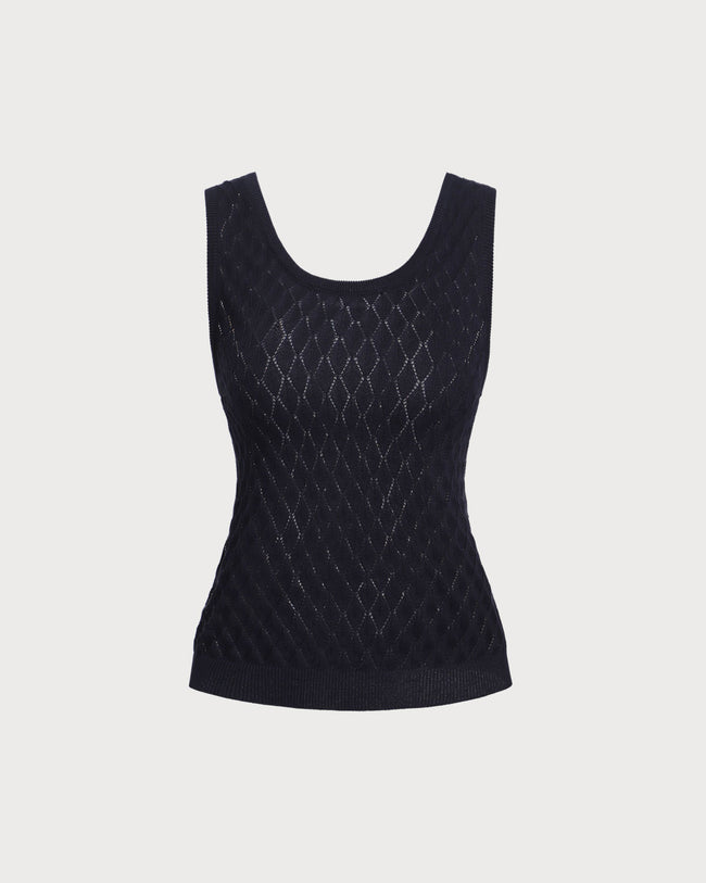 Blue Textured Crochet Tank Top