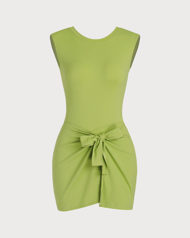 Green Round Neck High Stretch Yoga Dress