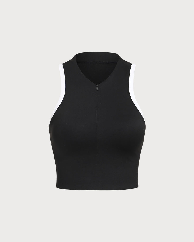 Black Round Neck Zipper Yoga Tank Top