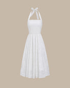 White Embroidery Halter Midi Dress