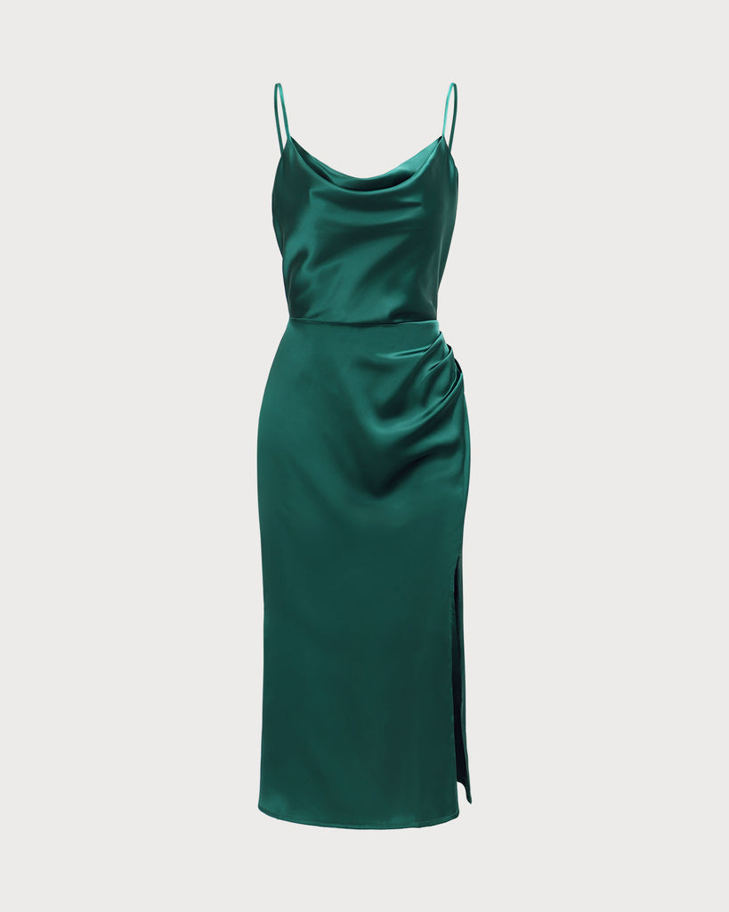 The Satin Cowl Neck Side Split Dress Dresses - RIHOAS