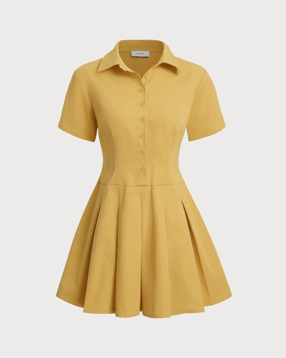 Yellow Button Pleated Mini Dress
