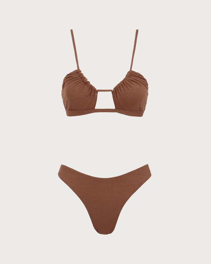 Brown Leopard Print Ruched Bikini Set
