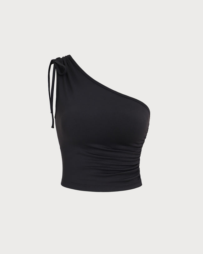Black One Shoulder Yoga Tank Top