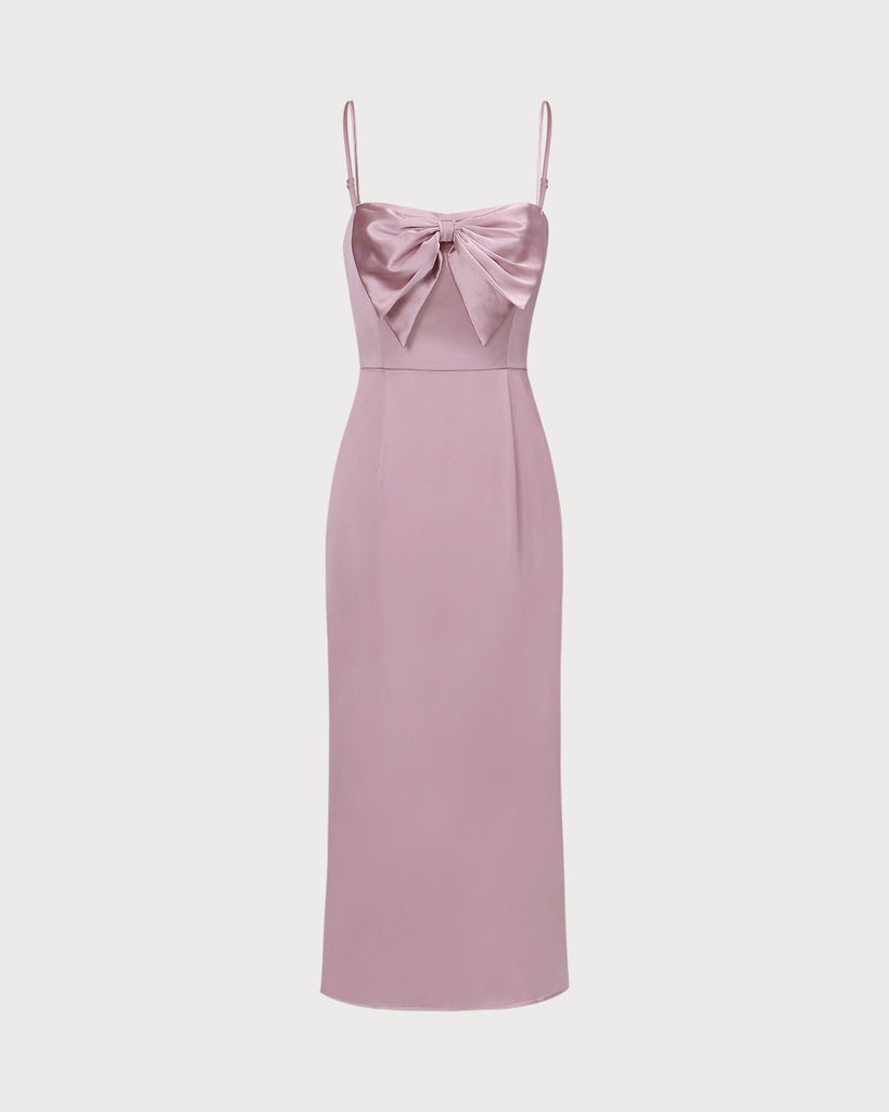 The Pink Bowknot Satin Maxi Dress Dresses - RIHOAS