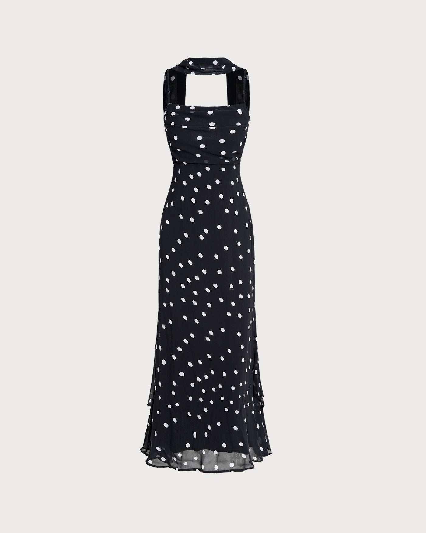 long black polka dot dress Womens polka dot midi dress | Black and White | Wrap Style main image 0