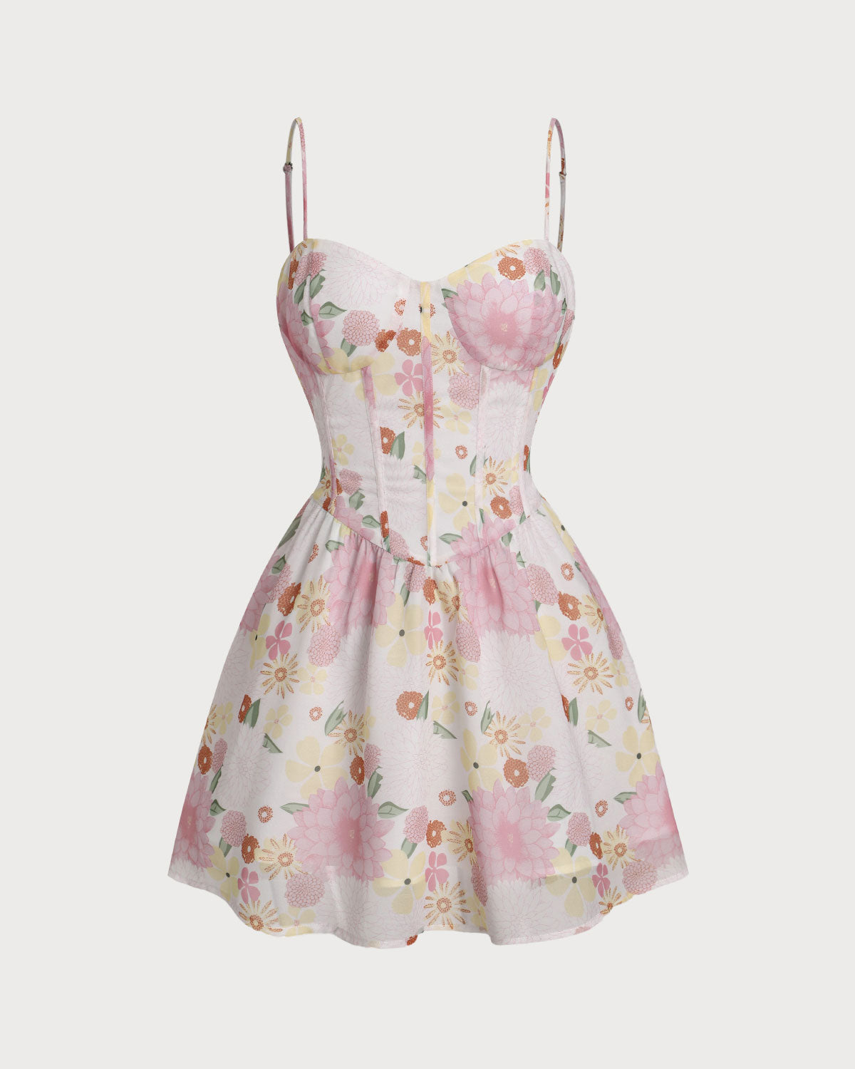 Pink Floral Sweetheart Neck Slip Mini Dress