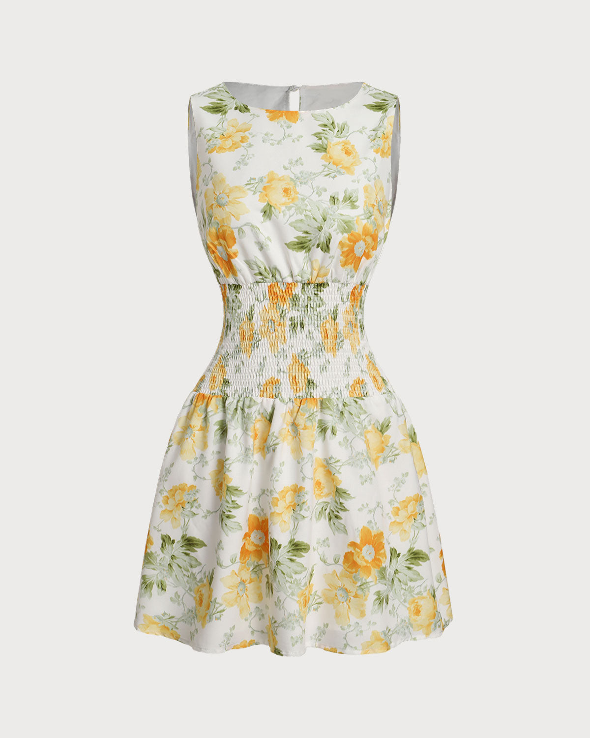 Green Floral Boat Neck Mini Dress